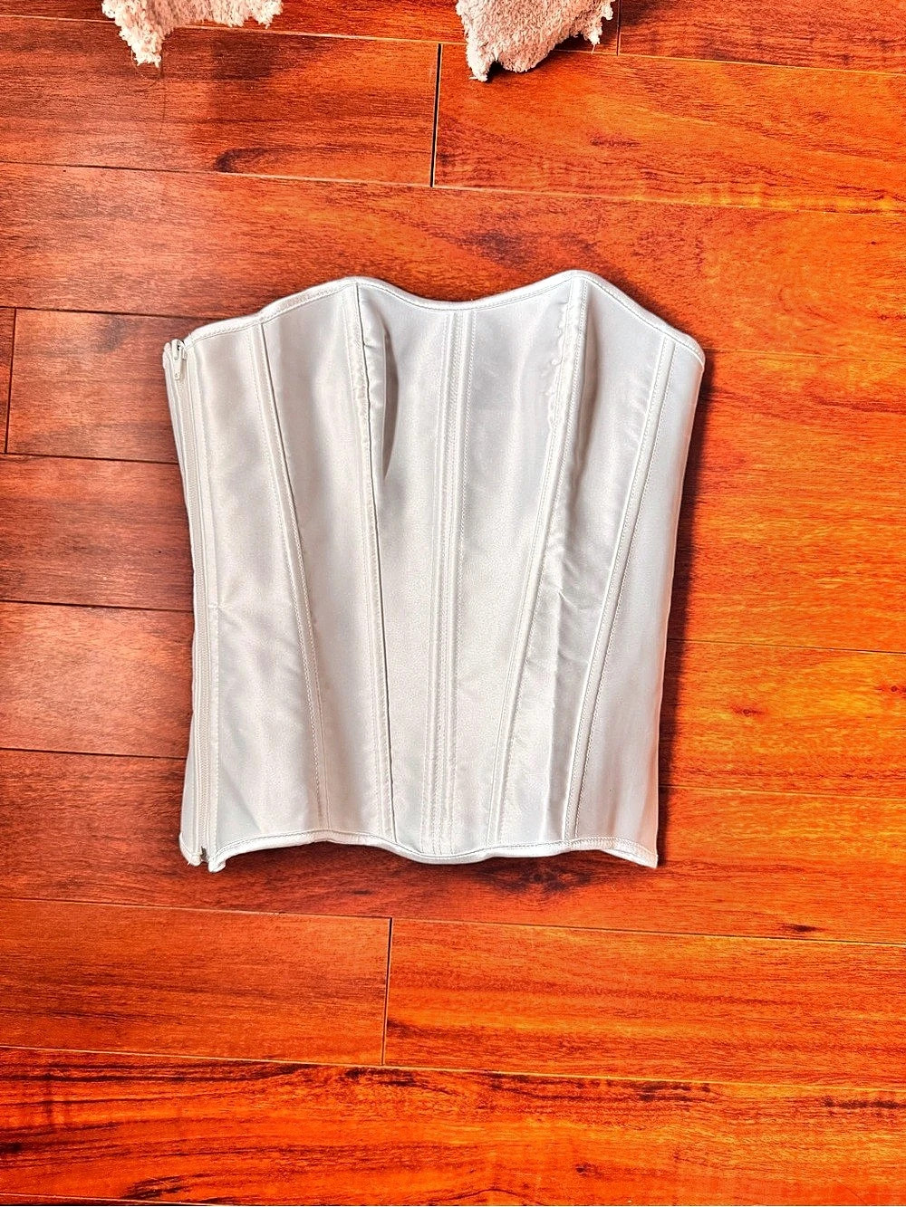 Adjustable Satin Corset Top White with Side Zipper And Tie-back